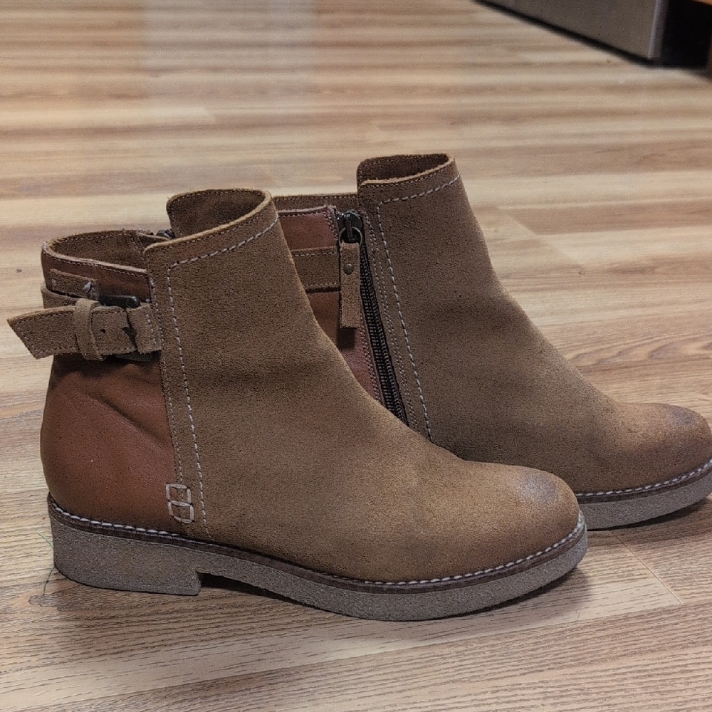 Sundance Tan Suede Ankle Boots with Buckle Detail
